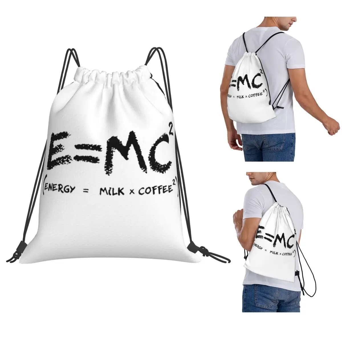 

Science E = MC2 Energy Milk Coffee Physics Math Backpacks Drawstring Bundle Pocket Storage Bag Book Bags for Man Woman Students