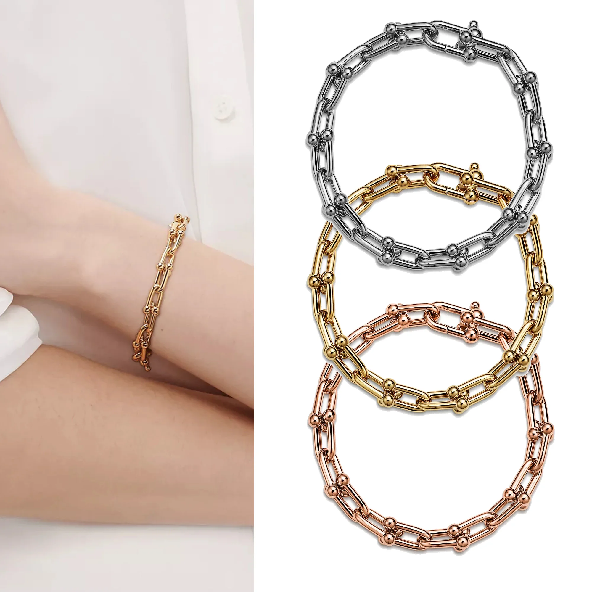 Pure silver s925 Classic Hardwear Series Hollow Chain Neutral Personality Trendy Stackable with Vintage Bracelet