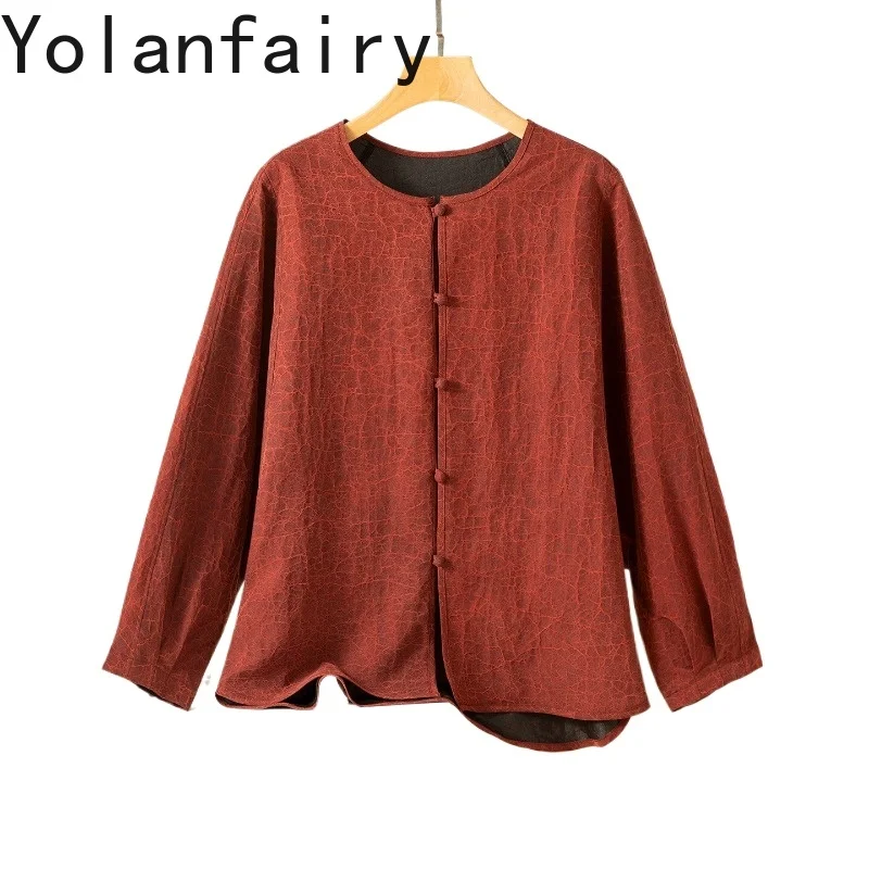 

YOLANFAIRY 100% Real Mulberry Silk Shirts for Woman 2026 Watered Gauze Blouse Elegant Shirts Female Fashion Shirt Ladies Tops
