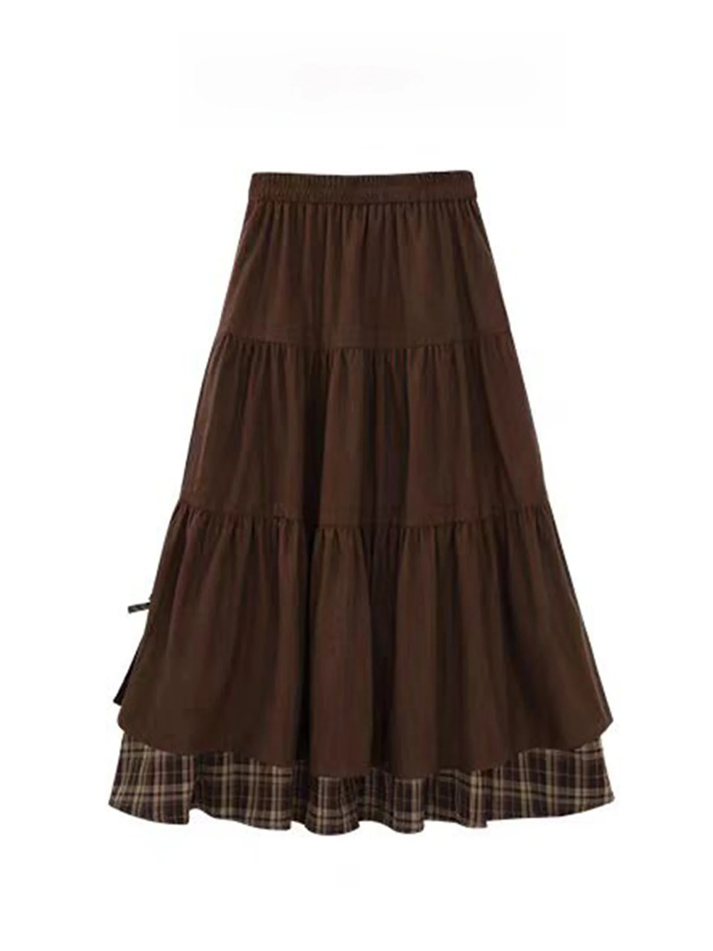 

High Waist Plaid Long A-Line Skirt Women's Autumn Winter Slimming Corduroy Splicing Skirts American Sle Loose Fit