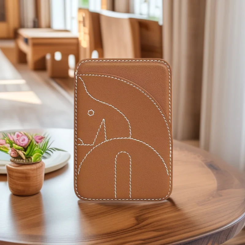 

Handmade Short Multi-Card Slot Women's Leather Business Card Holder Large Capacity Simple Design Ladies' Name Card Clip