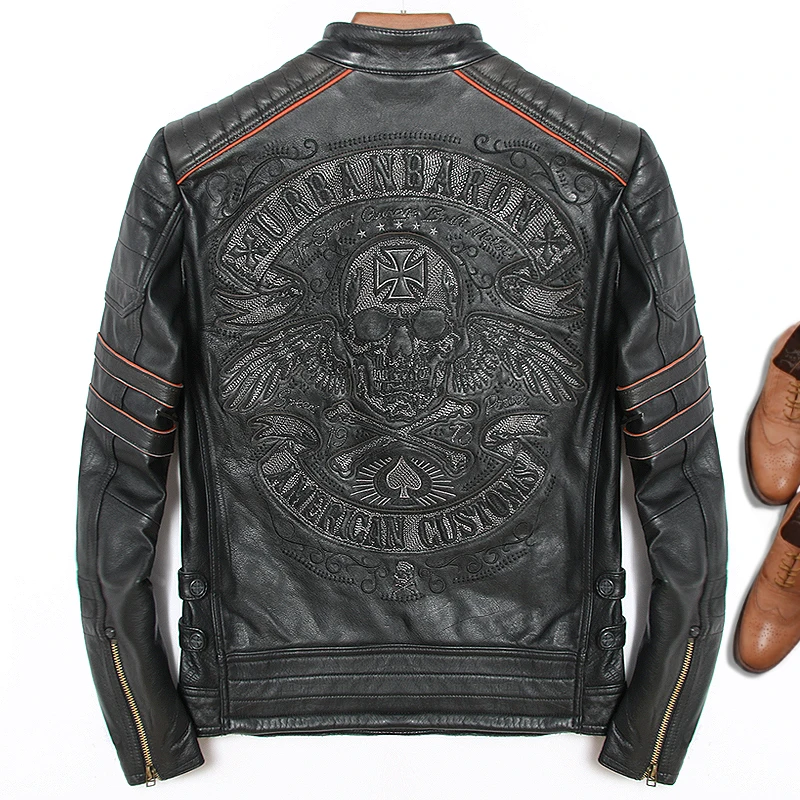 

Мужская куртка Urban Baron 209, одежда для верховой езды из натуральной яловой кожи с вышивкой, облегающая весенняя спортивная молодежная одежда