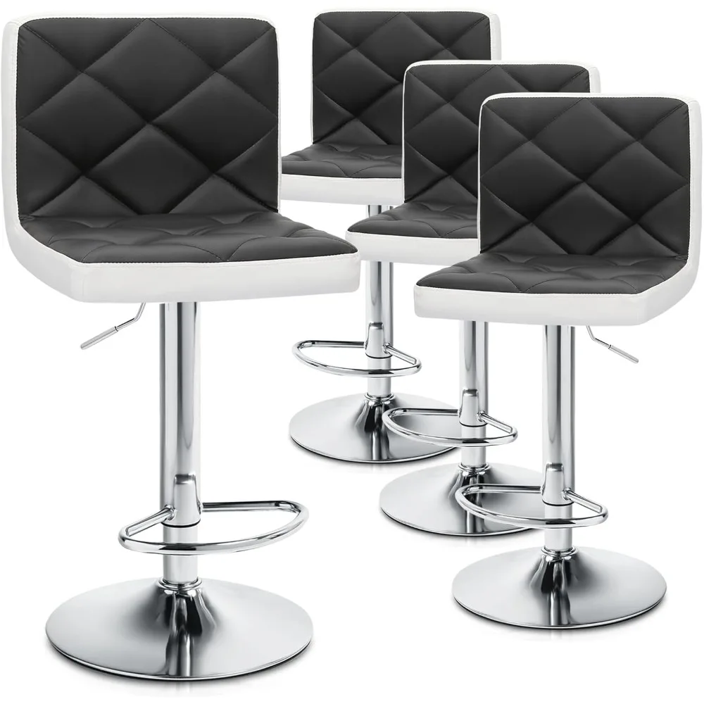 

Faux Leather Bar Stools Adjustable 360 Degree Swivel Backrest Footrest Barstool Set of 4, Mixed-Black