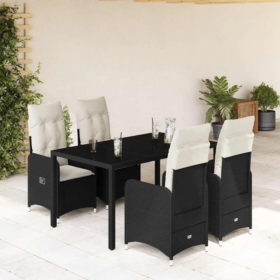 

Bistro Set Black PE rattan steel tempered glass 4seater
