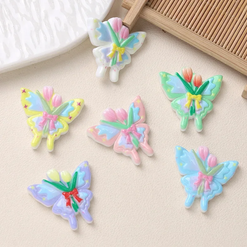 5pcs การ์ตูน DIY เรซิ่นอุปกรณ์เสริมเครื่องประดับผีเสื้อดอกไม้เรซิ่น Flatback Handmade Hairpin โทรศัพท์มือถืออุปกรณ์เสริม