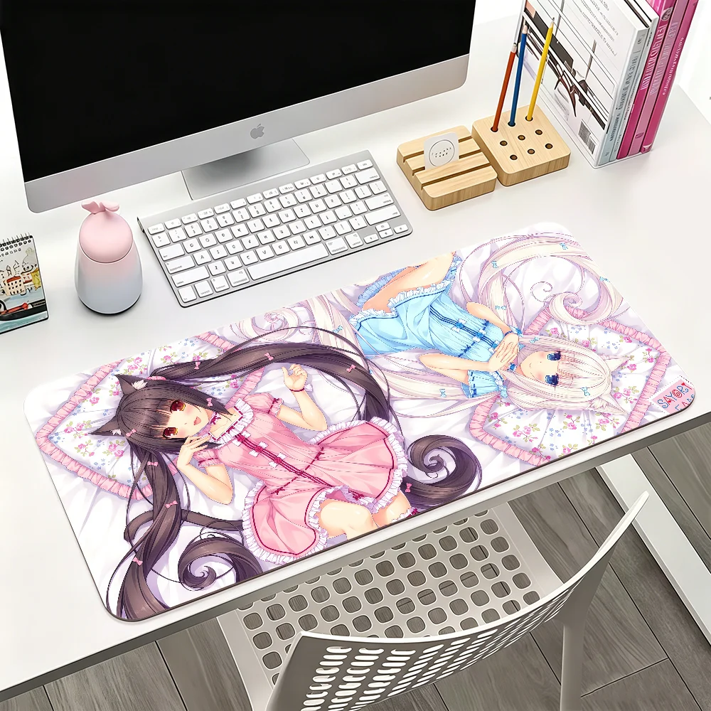 Alfombrilla de ratón con diseño de Anime Nekoparas Kawaii para oficina, juegos y teclados, antideslizante, grande, resistente al agua
