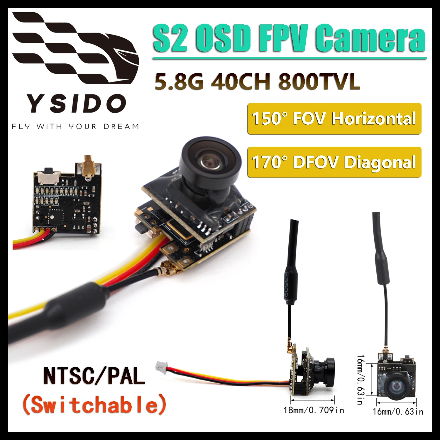 

FPV HD Micro Camera S2 OSD AIO 5.8G 40CH 800TVL Transmitter NTSC /PAL (switchable) for RC FPV Quadcopter Racing Drone Model Part