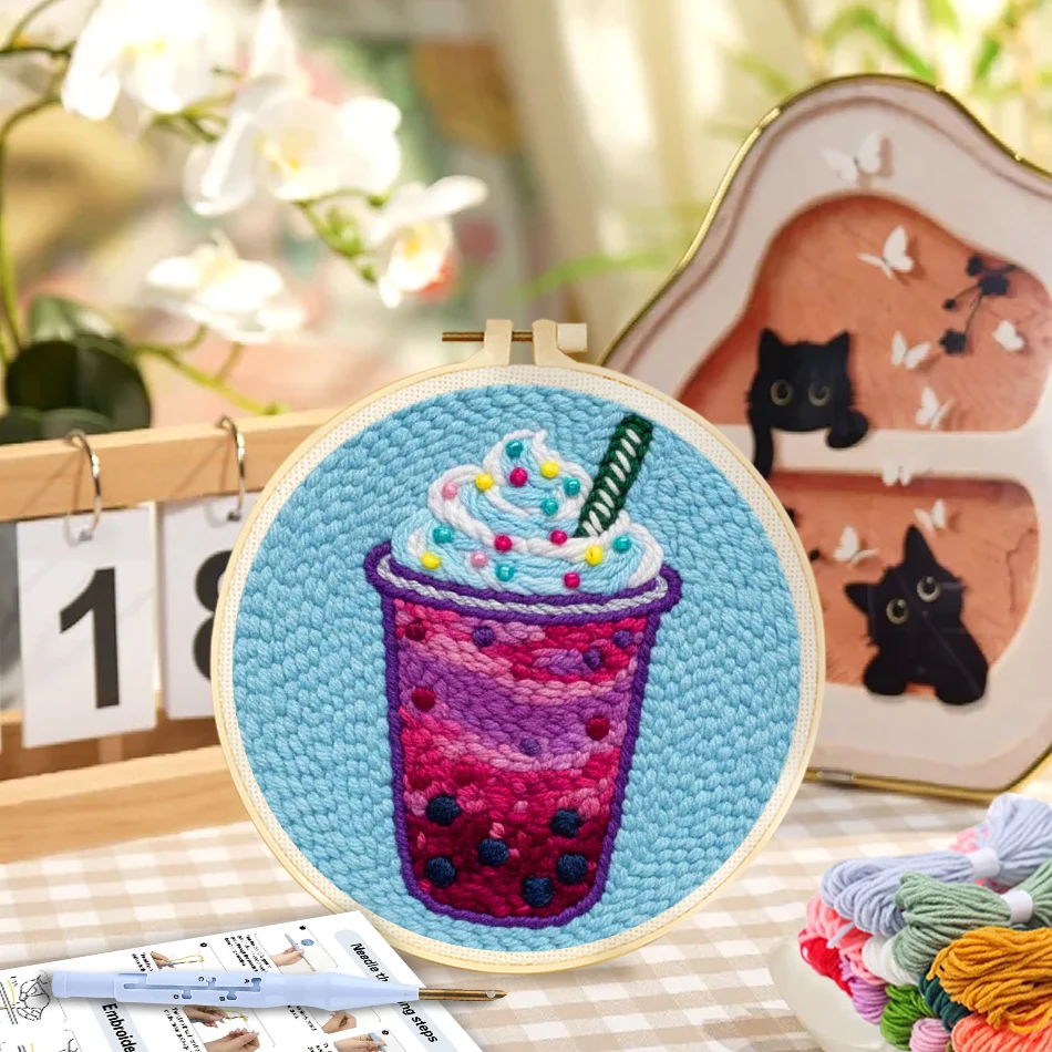 GATYZTORY Beverage dopamine color decoration punch embroidery needle set Diy crafts supplies adults For Beginner Sewing Tufting
