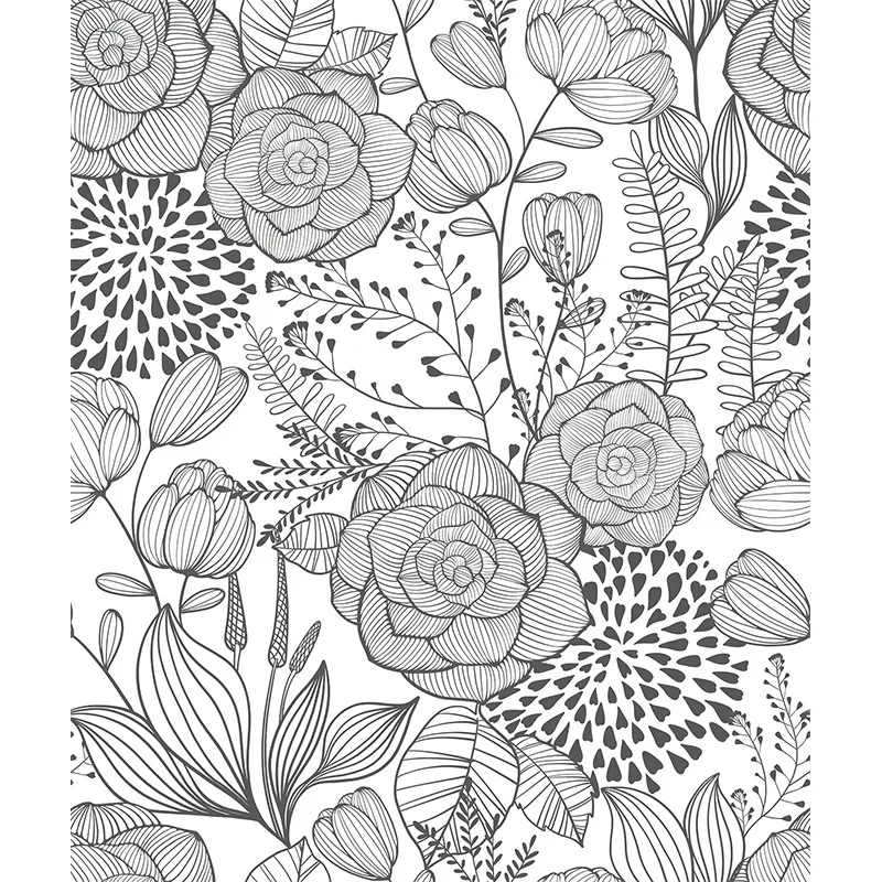 Vintage Black Sketch Floral Self Adhesive Wallpaper Removable Peel Stick Contact Paper for Home Decoration Wall Sticker