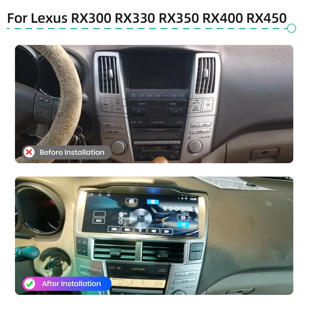 12.3\'\' CarPlay Android 14 Navigation GPS Multimedia Player 4G WiFi Bluetooth Car Radio For Lexus RX300 RX330 RX350 RX400 RX450