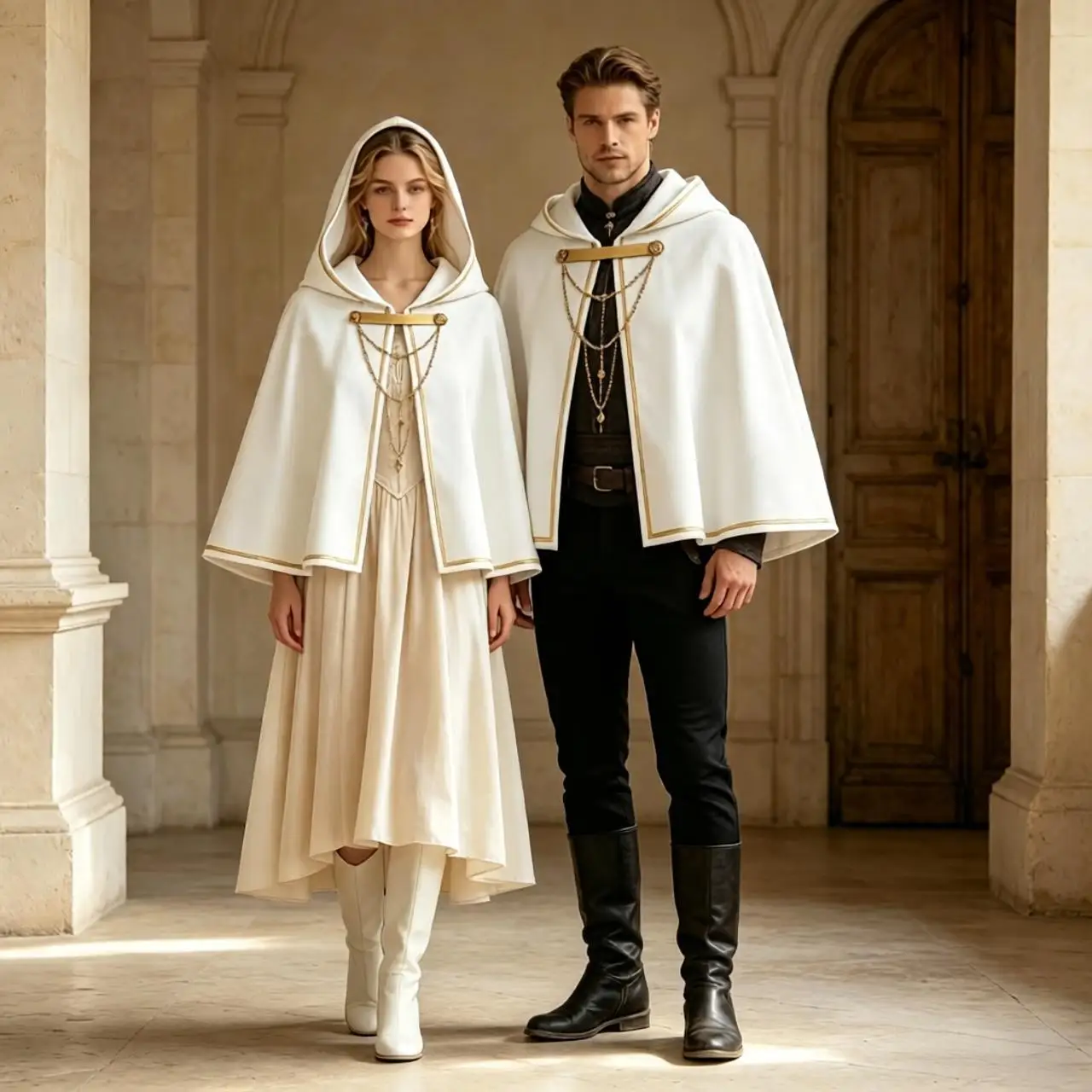 New Halloween Retro Gold-trimmed Gothic Hooded Cape Medieval Renaissance Short Cloak Anime Costume Carnival Party Cosplay Jacket
