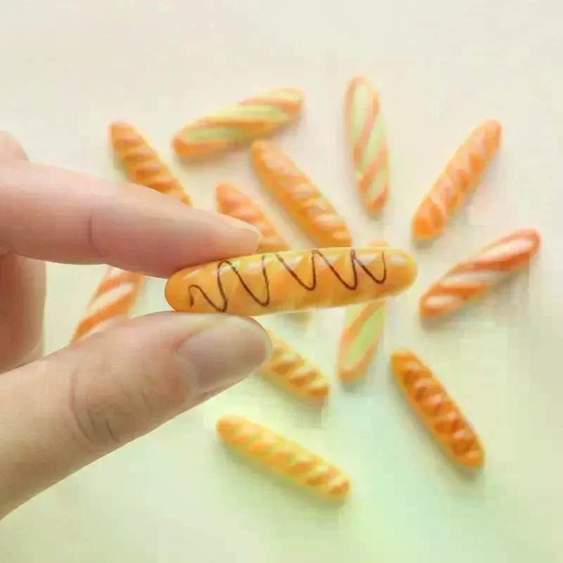 10Pcs Simulation Baguette Bread Donut Resin Charms Mini Food Ornament DIY Craft Supplies For Phone Case Hair Clip Decoration