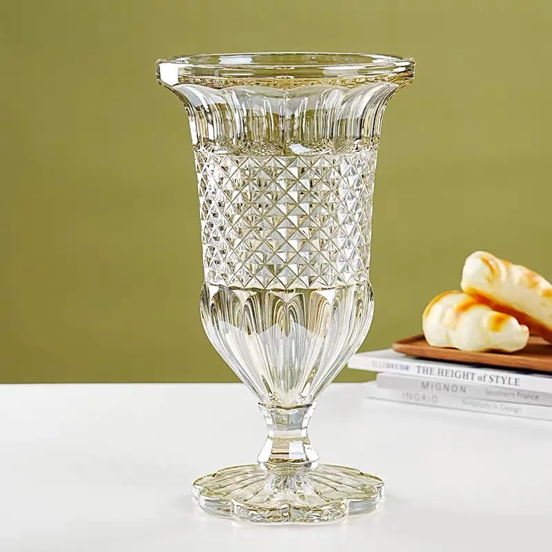 European Thickened Vintage Crystal Glass Vase Creative Open Tall Vase Home Decoration Pieces