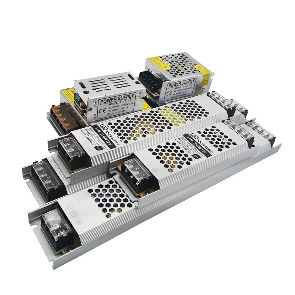 Ultra Thin LED Lighting Transformers High Quality Power Supply AC180-240V to DC 12V 24V for LED Strips 12W-400W