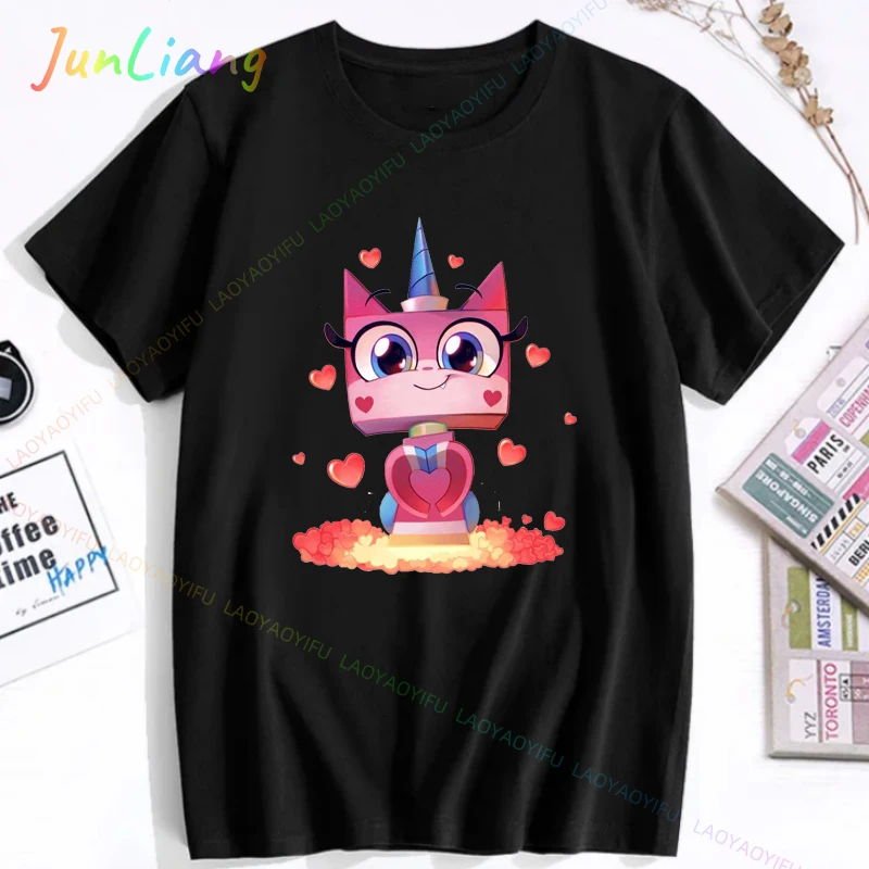 Футболка с рисунком кота Unikitty, милая забавная футболка для мужчин и женщин, рубашка с короткими рукавами для пары, подарок на день рождения, вечерние рубашка