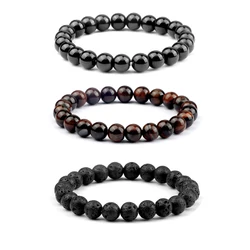 8MM Elastic Rope Bracelet & Bangle High Quality Lava Tiger Eye Pine Natural Stone Bracelet For Men Women Yoga Medition Jewelry