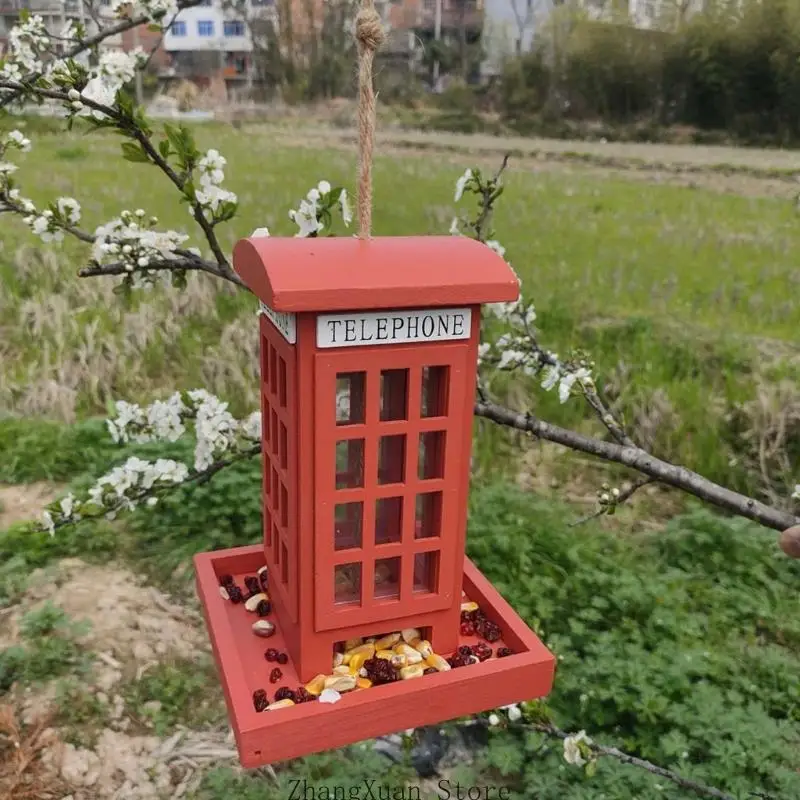 Garten-Vogelstation mit hölzerner Telefonzelle, Design mit offenem Fenster, Tablettboden und Feuchtigkeitslöchern für Wildvögel – Detail 5