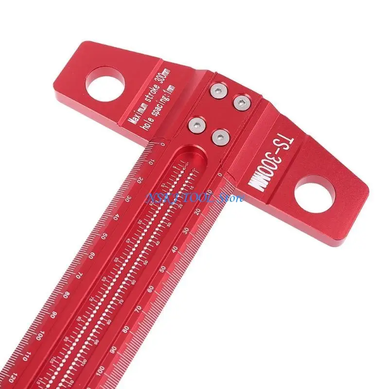 L8RC Marking T-Ruler Aluminum Alloy Woodworking Marking Gauge Deluxe Crossed-out Hole Ruler 300/400mm