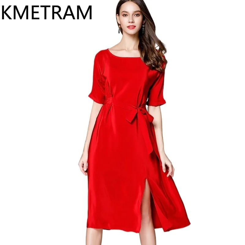 KMETRAM-Robes longues de soirée pour femmes, Mulberry Injfur s, Vêtements féminins élégants, Robe rouge d'été, Vêtements éducatifs, Nouveau, 100%, 2024