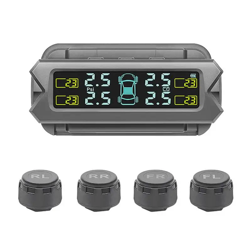 

Universal TPMS Wireless Tire Pressure Monitoring System Solar Power Clock LCD Display 4 External Sensor Tire Pressure Sensors