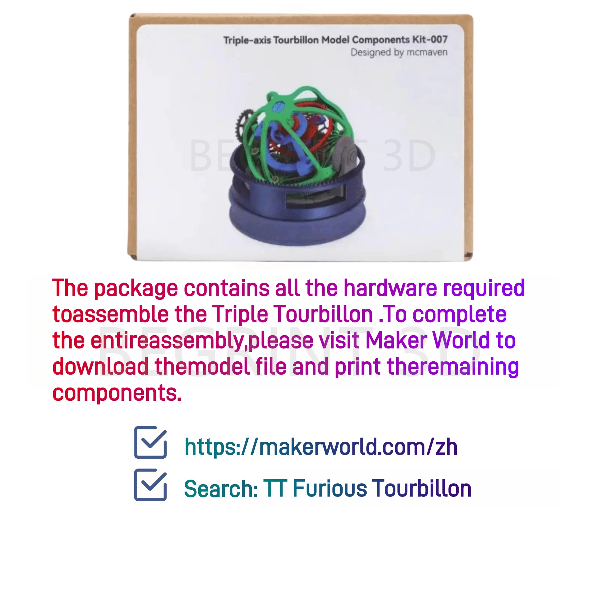 Für Bambu Lab 3D Drucker Triple-achse Tourbillon Modell Komponenten Kit DIY Spielzeug kreative modell geschenke Kit 3D Drucker teile