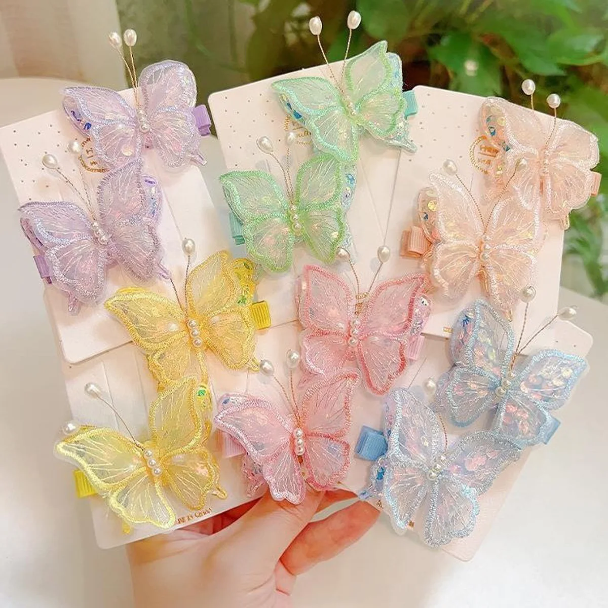 2pcs Embroidery Butterfly Hairpin Fairy Hair Clip Gauze Headdress Sweet Cute Princess Bangs Clip Hair Accessories for Children