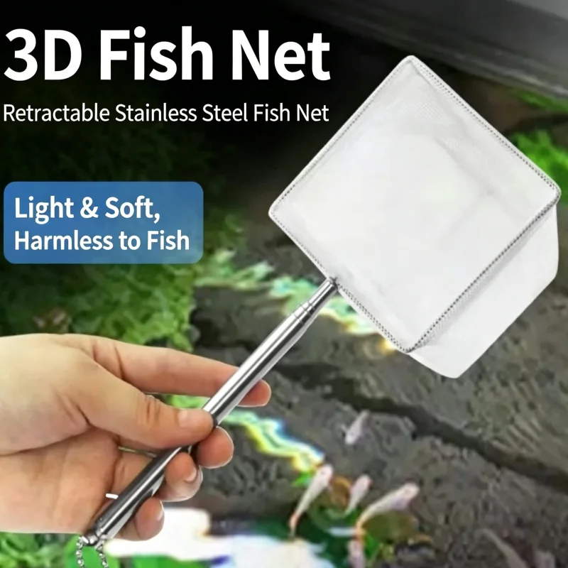 Extendable Long Handle Aquarium Square Fishing Net Fish Shrimp Catching Net Fish Tank Maintenance Supplies