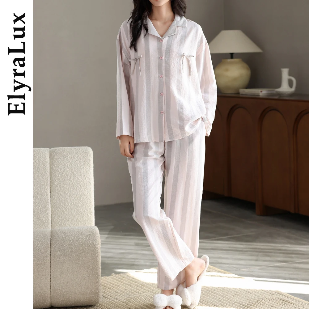 

ElyraLux Women's Pajama Set Long Sleeve Pants Two Piece Set Pijama Woman Winter Warm Sleepwear Korean Style Loungewear Home Wear