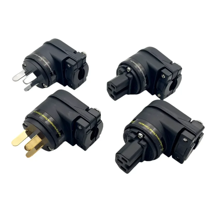 HiFi Audio Amplifier Power Cord Furutech L-Type AU US Plug Rhodium / Gold Plated 90° Adjustable C13 IEC Connector