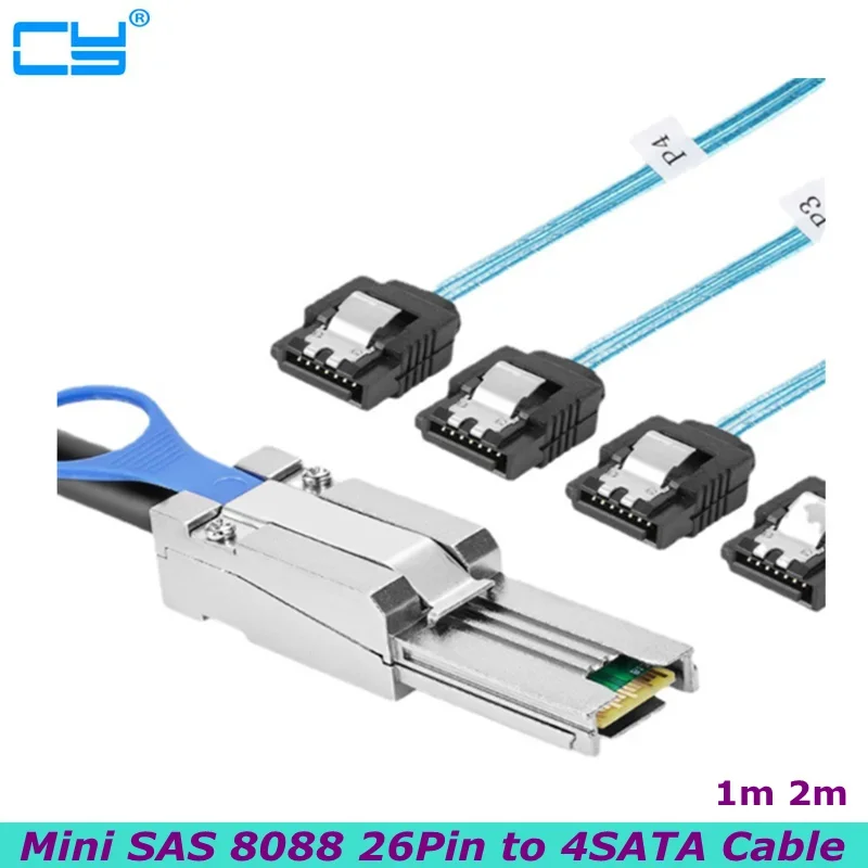 

SAS 3.0 Mini SAS 26Pin SFF-8088 Male to 4 SATA 7Pin Female Hard Disk Splitter Adapter Data Cable, 8088 to 4 SATA Cable 1m 2m