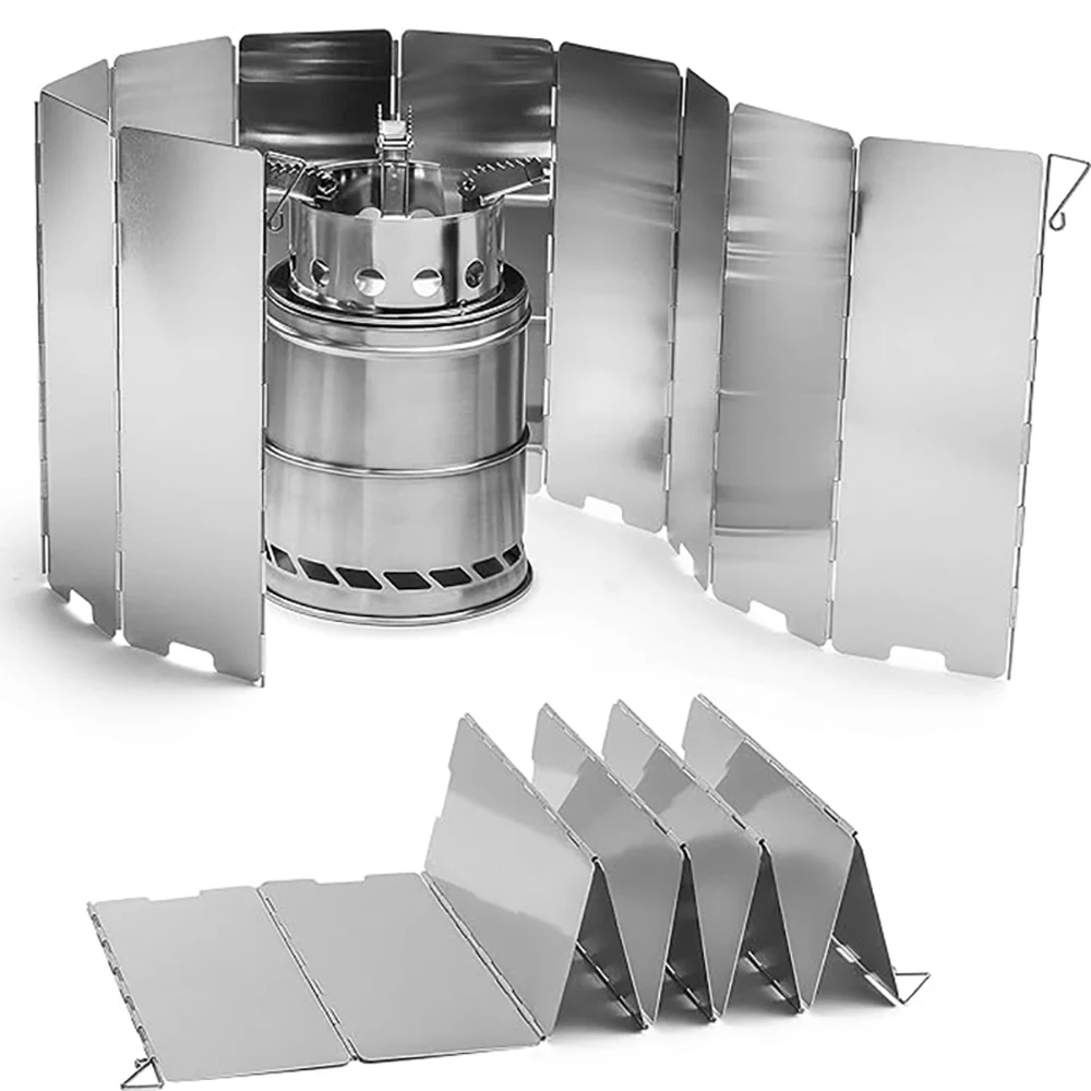 

10 Plates Stove Windscreen Aluminum Alloy Stove Wind Shield with Drawstring Bag For Camping Burner Windproof Screen