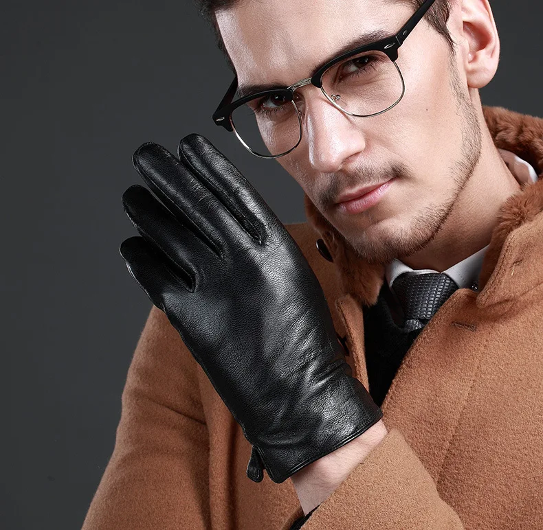 

X6182 Male Leather Gloves Adult Genuine Skin Super Soft Fleece Lined Men's Leather Clothing Warm Leather Mittens