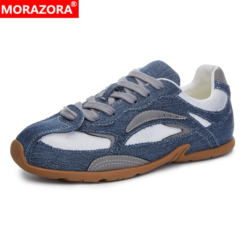 

MORAZORA джинсовые замшевые женские кроссовки сине-серые кроссовки на плоской подошве повседневная обувь на плоской подошве со шнуровкой