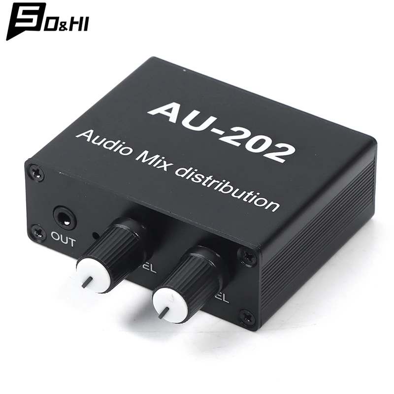 1PC Stereo Mixer Audio Distributor For Headphone External Power AMP Volume Independent Control DC5-19V 2 Inputs 2 Outputs AU 202