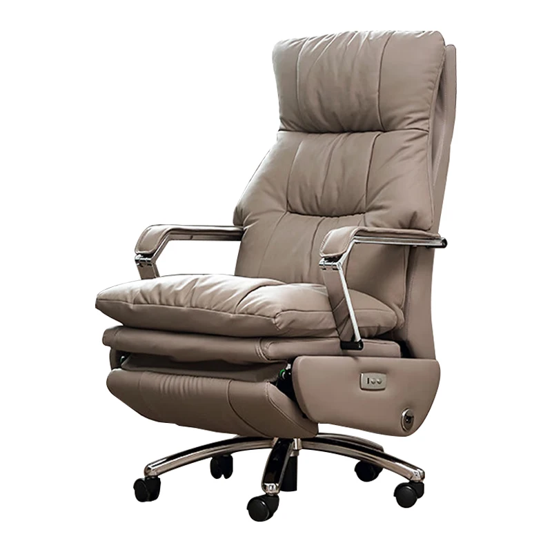 Office Electric boss chair, household top layer cowhide reclinable ergonomic study computer chair office chair