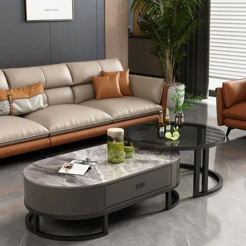 Italian light luxury rock slab oval living room coffee table marble