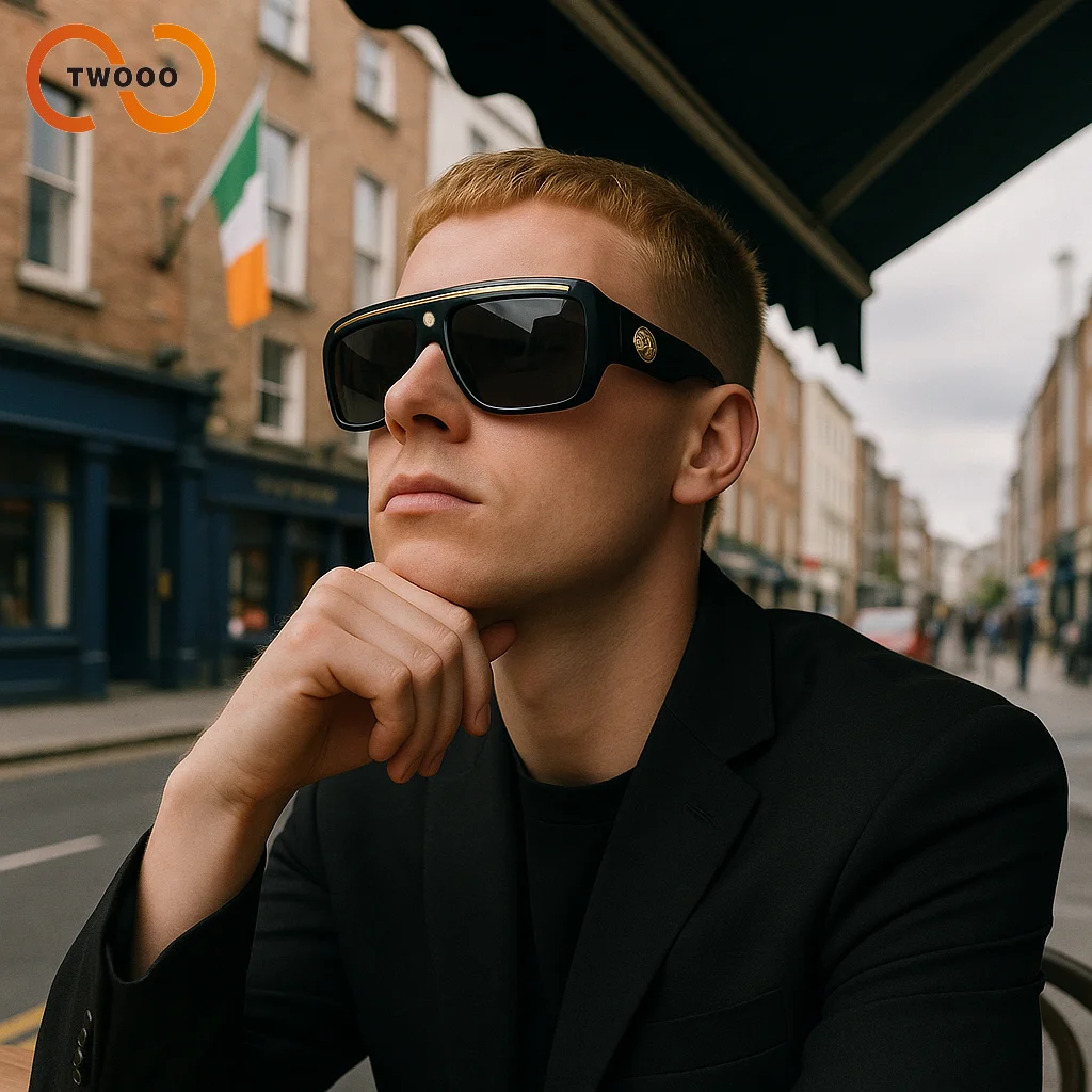 Gafas de sol de gran tamaño retro futuristas de diseño con un distintivo logo de metal con cabeza de león, modernas y versátiles.
