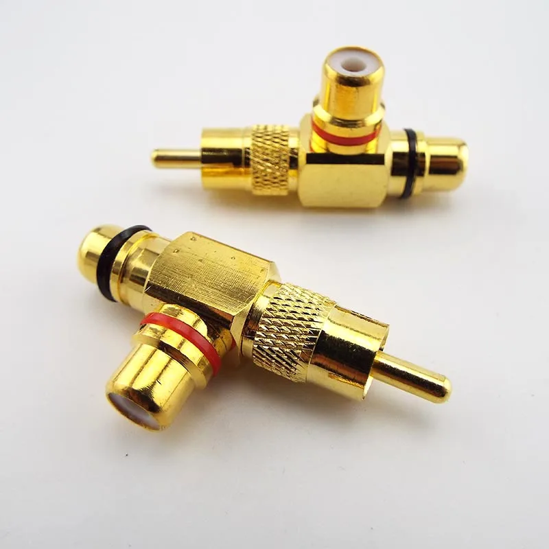 3 way Gold Plated RCA Male to 2 Female RCA Splitter Adapter copper AV Video Audio T Plug RCA Plug R Connector A6