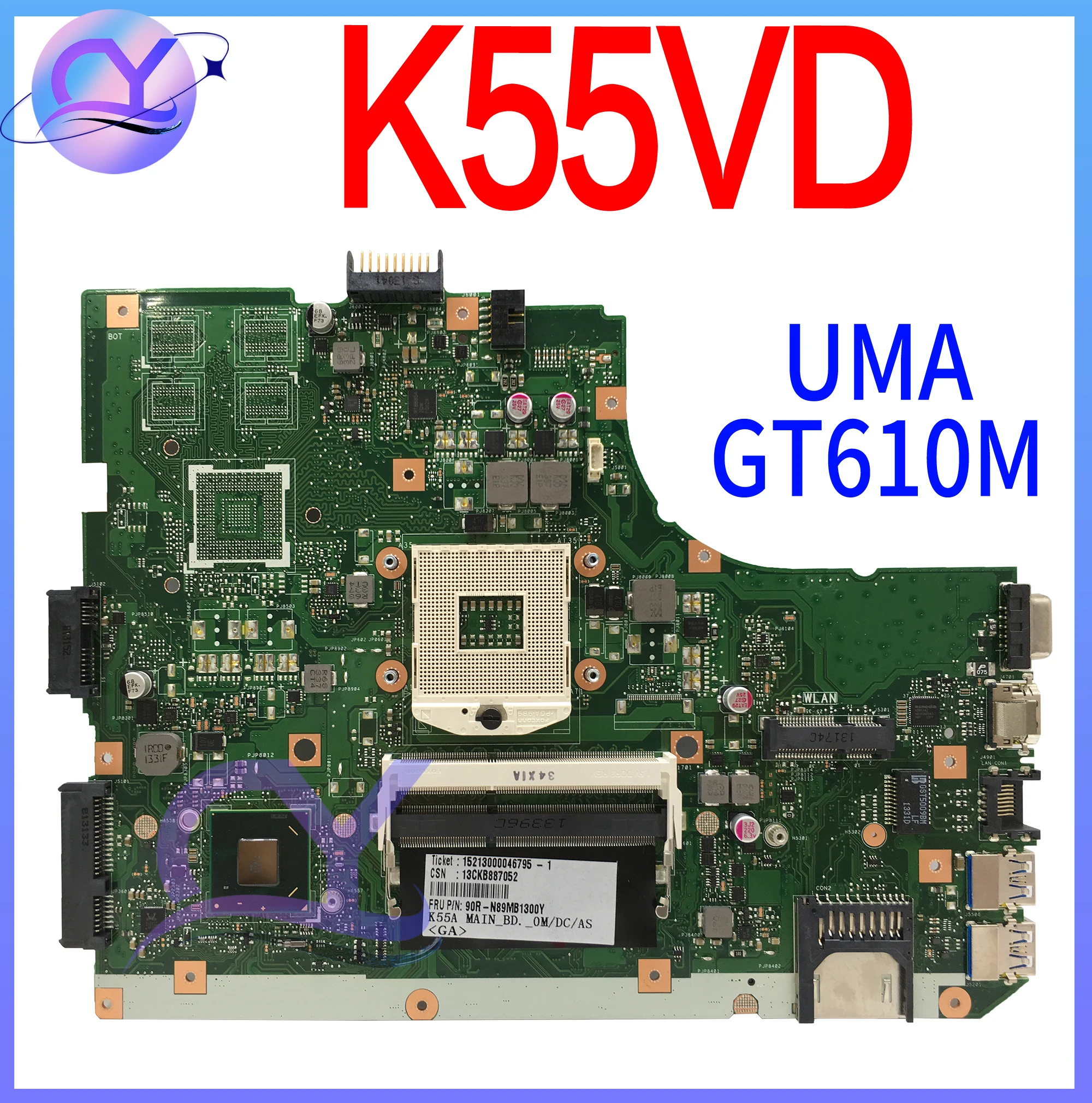 

K55VD REV:3.0 Mainboard For ASUS A55V K55V K55A K55VA Laptop Motherboard With UMA or GT610M Support i3 i5 i7 tested 100% Working