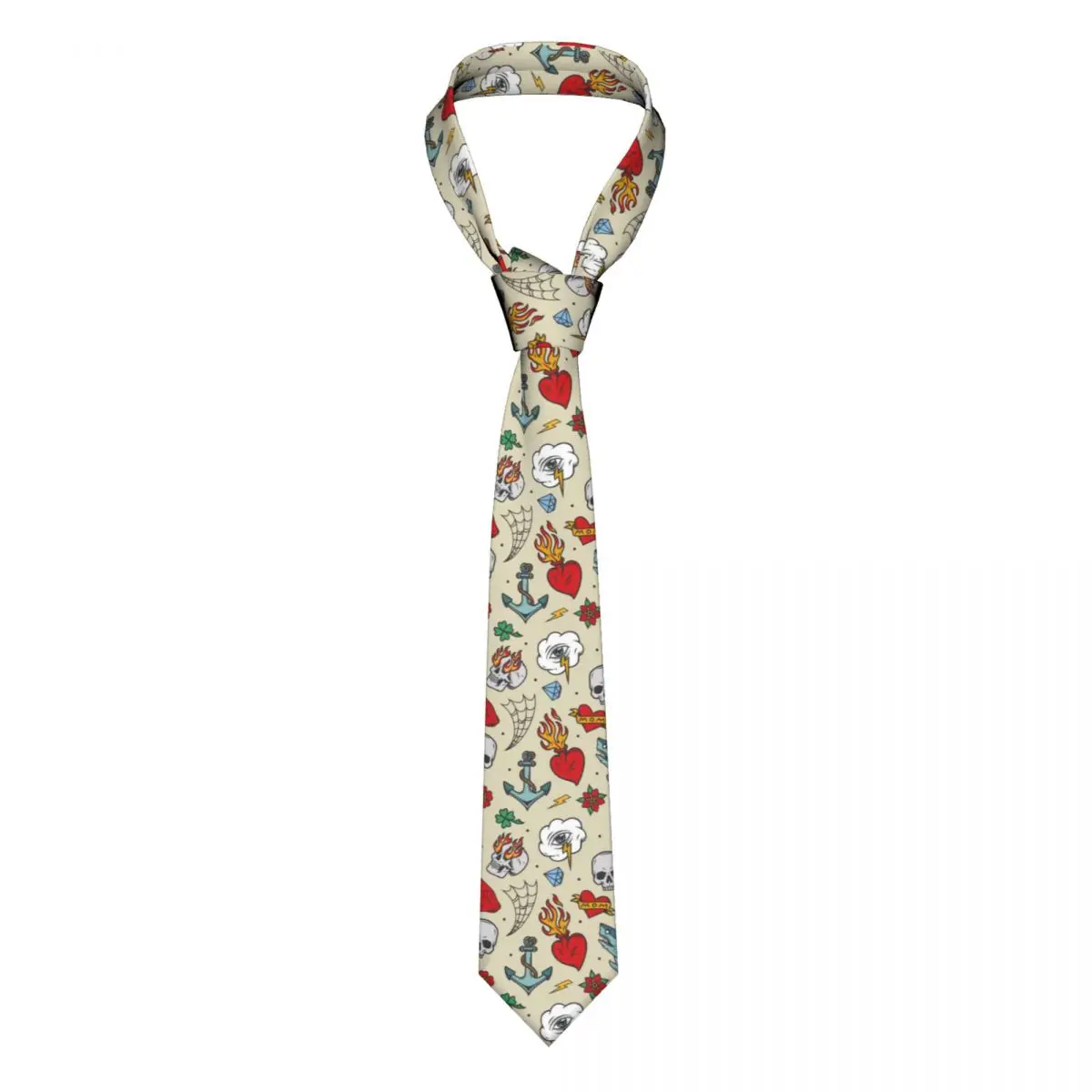 

Colorful Tattoos Vintage Skulls Tie Ties 3D Printed Cravat Wedding Necktie 8cm Wide