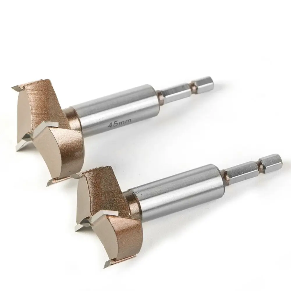 10-50mm Hinge Boring Bit Three Teeth Double Edge Opener Expanding Drill Bit Durable Hexagon Handle Hole Opener Tool 1/4in Shank