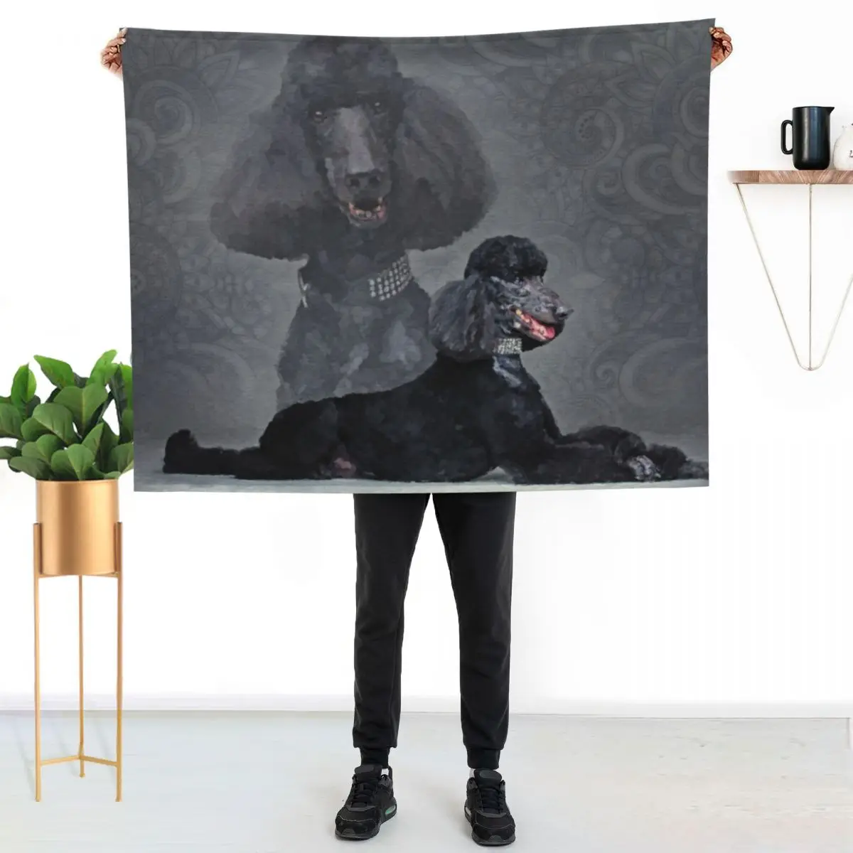 Elegant Black Standard Poodle Composition Throw Blanket Decoratives Beach Summer Weighted Heavy Picnic Blankets