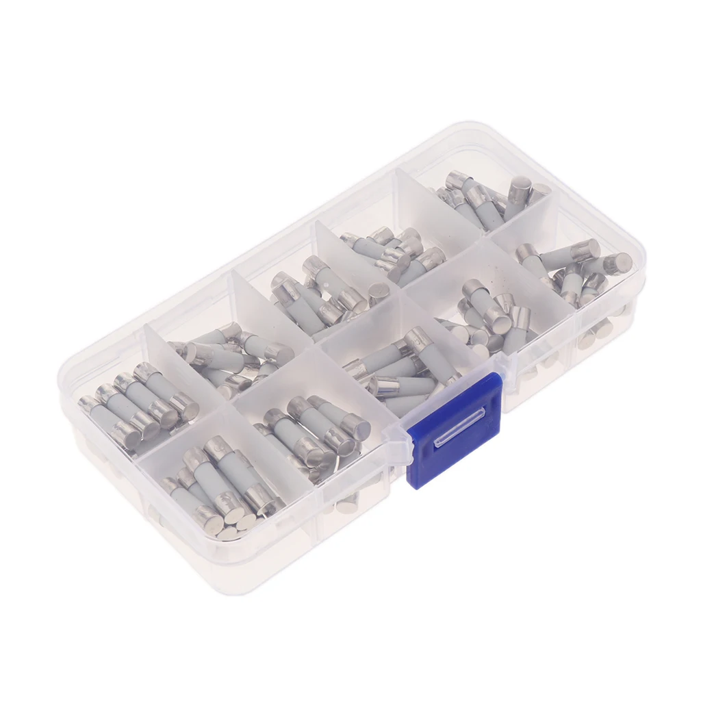 100 piezas 0.5A ~ 30A tubo cerámico de soplado rápido fusibles de acción rápida kits surtidos