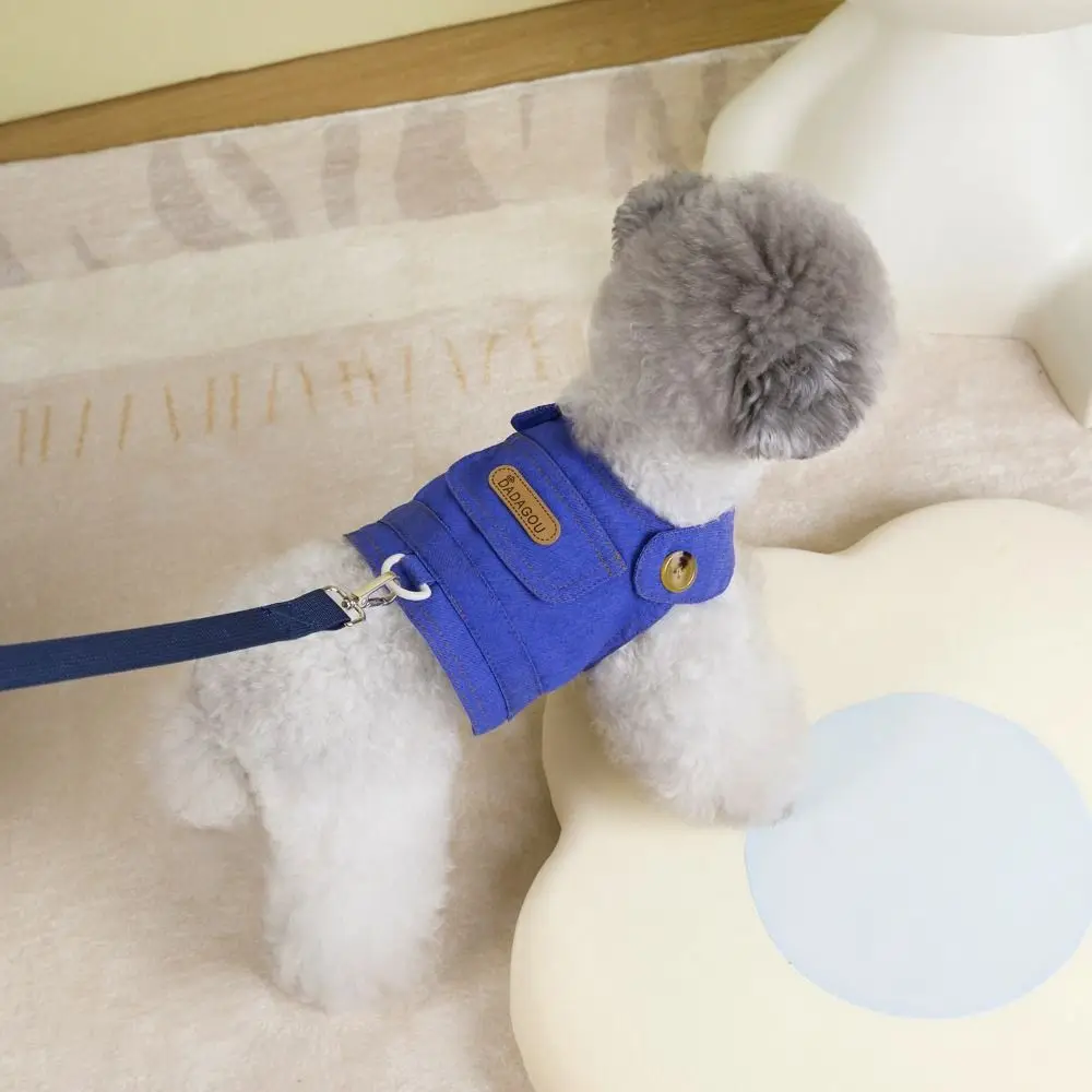 Adjustable Dog Cowboy Clothes Soft Breathable Dog Vest with Traction Rope Easy On and Off Puppy Harness Spring/Summer Season