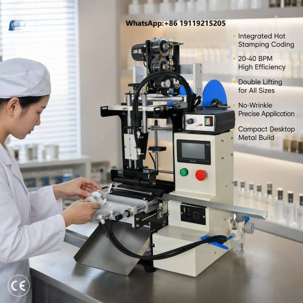 Semi Automatic Round Bottle Labeling Machine Desktop Sticker Labeler with Coding for Jars Cans 20-40BPM