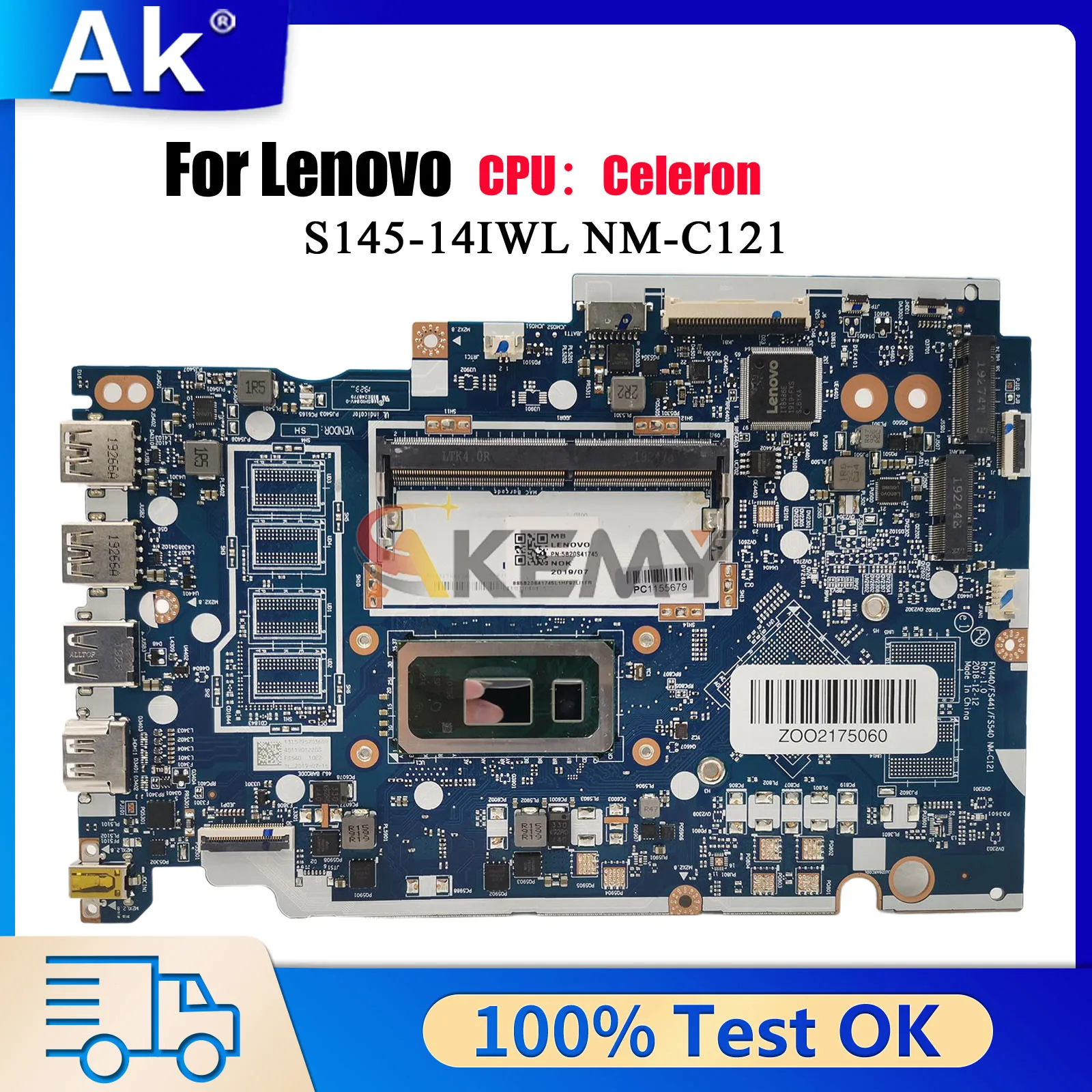 

NM-C121 For Lenovo Ideapad S145-15IWL V15-IWL with 4205U/5405U i3 i5 i7 8th Gen UMA Laptop Motherboard 100% Tested OK