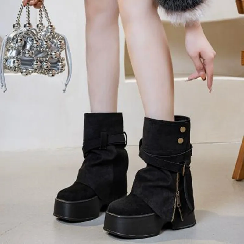 Damen-Hosenstiefel 2026 Herbst Winter Neue Marke Zweifach Tragbare Abnehmbare Stiefeletten Damen Mode Plateau High Heel Damen-Knöchelstiefel