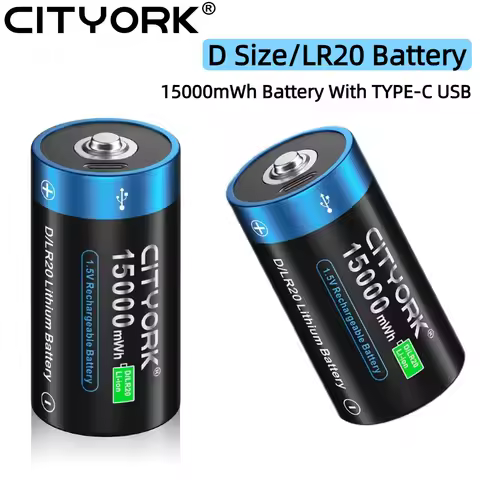 CITYORK 1.5V R20 D Size USB Battery With Type-c usb，For Gas stove Flashlight Water Heater Emergency lights Li-ion Battery