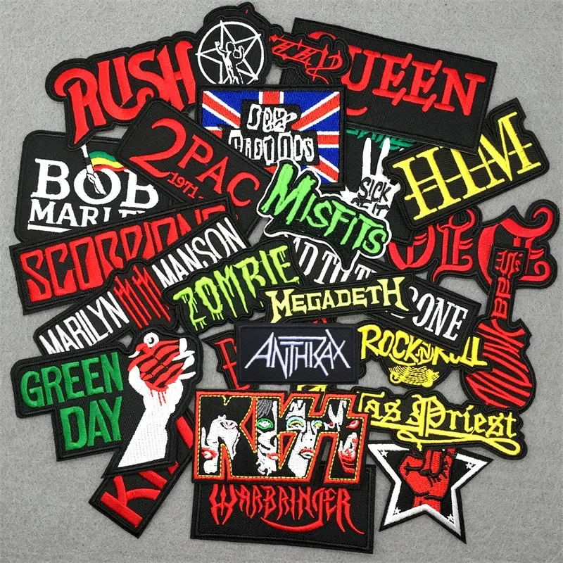 25pcs/lot Music Band Embroidered Patches on Clothes Stickers DIY Iron on Patches for Clothing Appliques Jacket Jeans Stripes