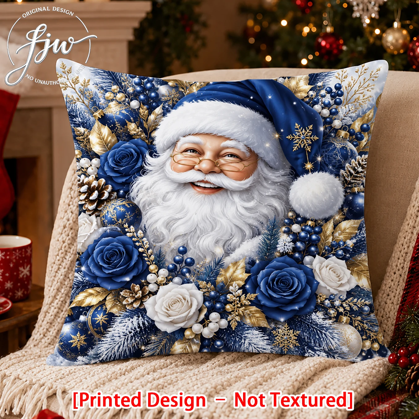 1pc Navy Blue Gold Christmas Throw Pillow Covers, Winter Holiday Cushion Covers for Sofa Bed